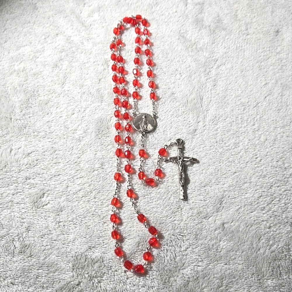 #319 RED Bead cross Rosary